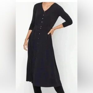Talbots Black V-Neck Button-Down (decoration only) Midi Dress